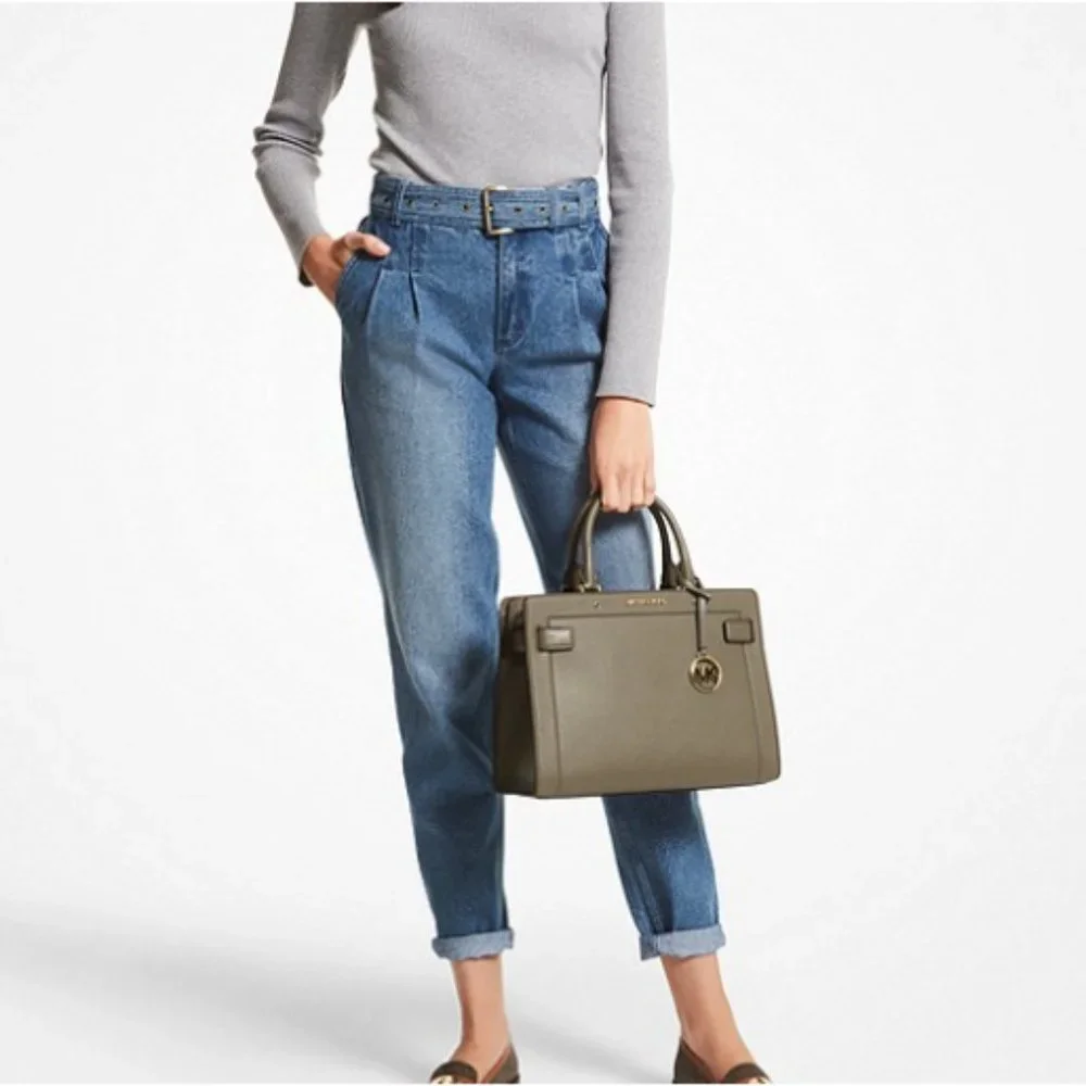 Michael Kors Rayne Medium Leather Satchel Army Green NWT